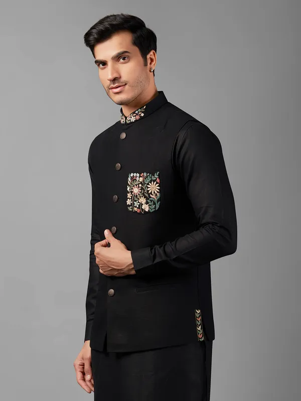 Stylish black linen waistcoat set