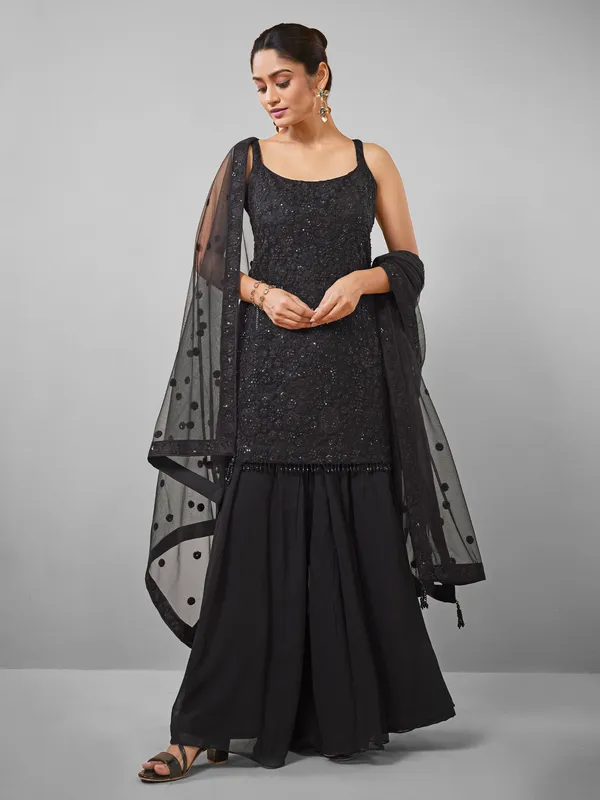 Stylish black net palazzo suit