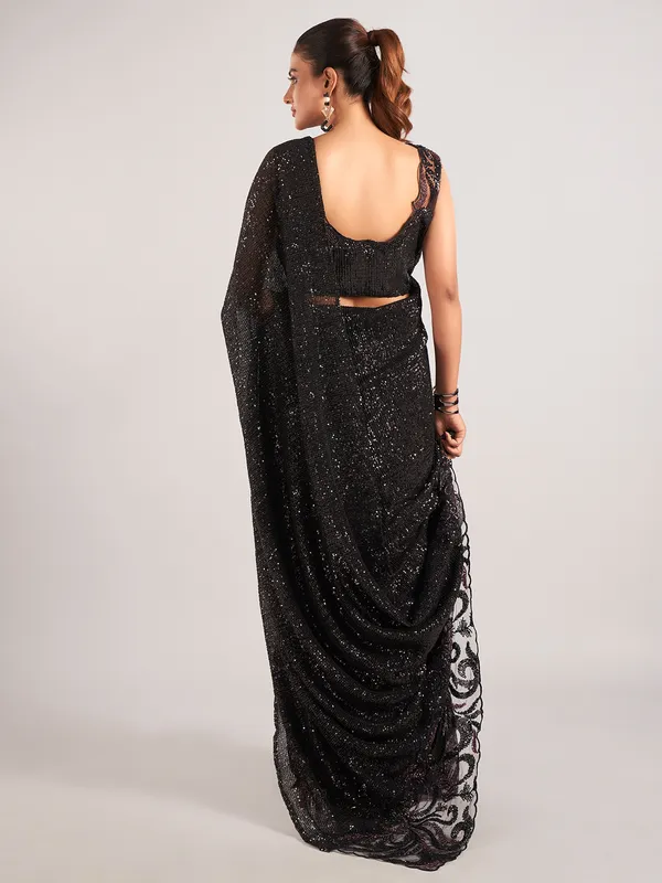 Stylish black net with designer saree