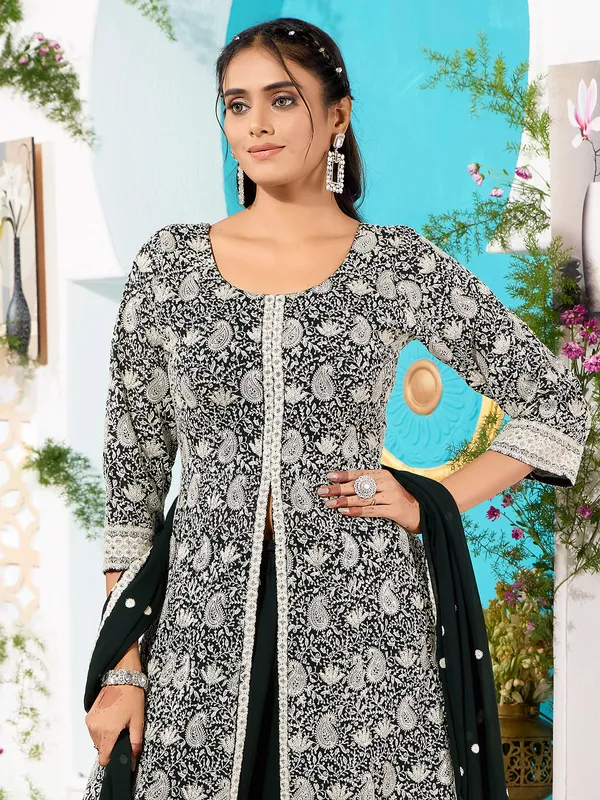 Stylish bottle green palazzo salwar suit in silk