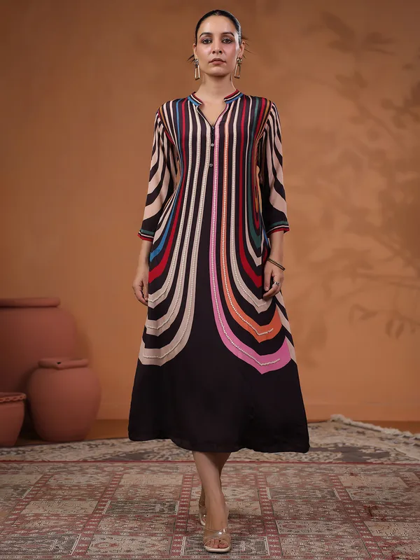 Stylish black printed cotton kurti