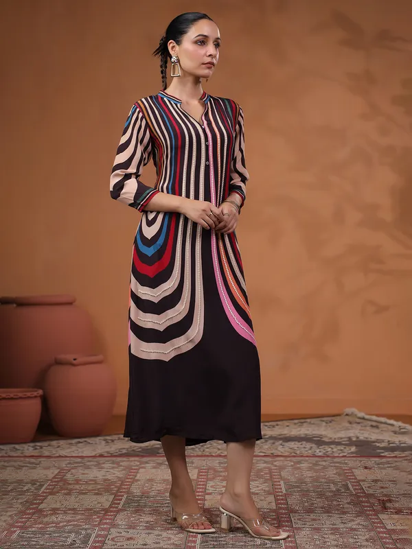 Stylish black printed cotton kurti