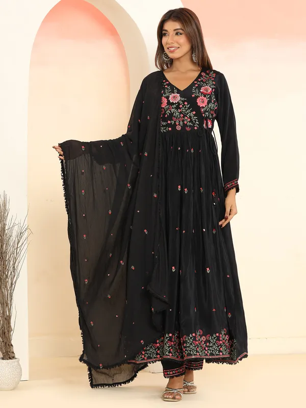 Stylish black silk anarkali kurti set