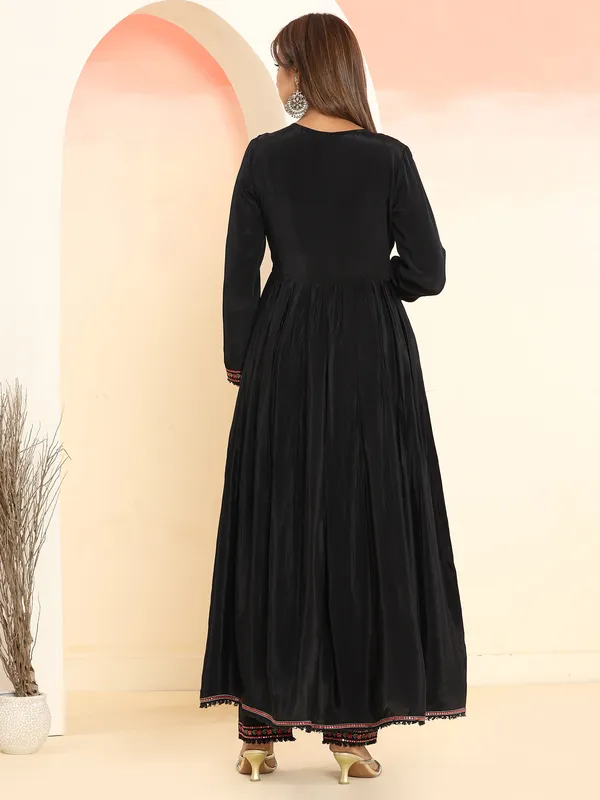 Stylish black silk anarkali kurti set