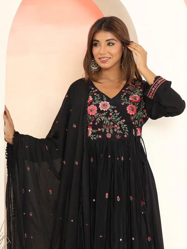 Stylish black silk anarkali kurti set