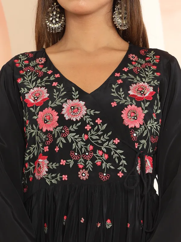 Stylish black silk anarkali kurti set