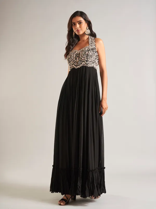 Stylish black silk designer suit