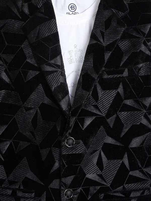 Stylish black textured velvet blazer
