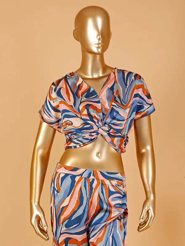 Stylish blue and peach printed co ord set