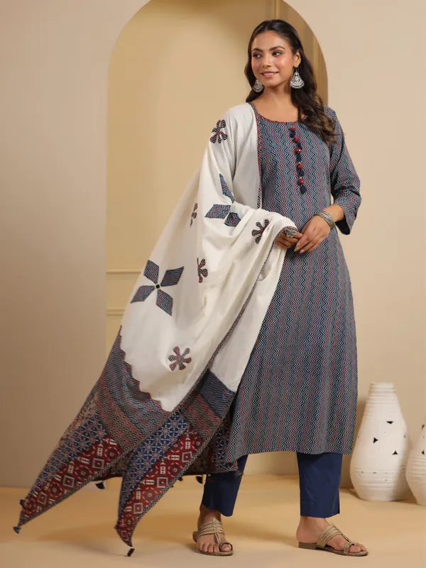 Stylish blue cotton kurti set