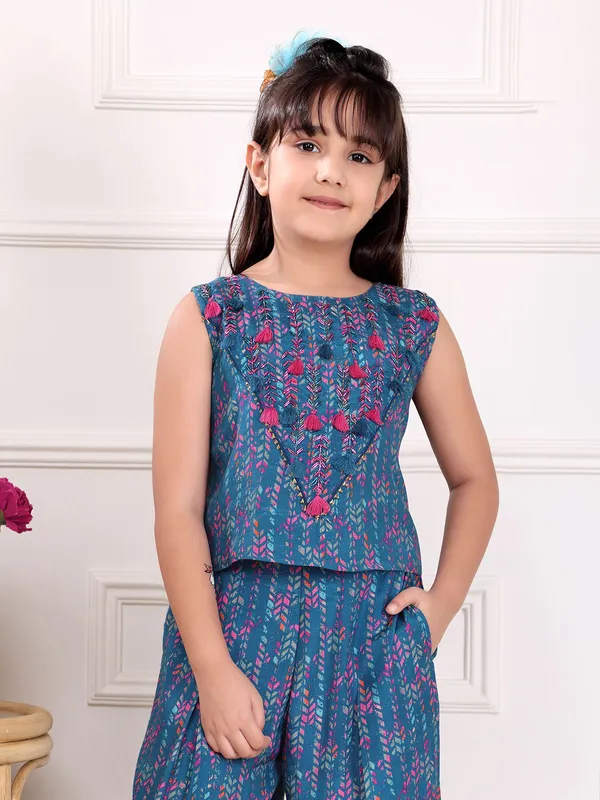 Stylish blue cotton printed co-ord set