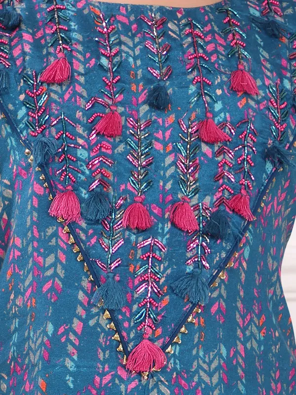Stylish blue cotton printed co-ord set