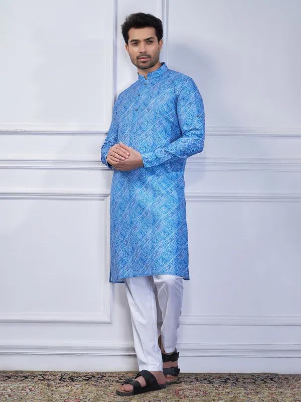 Stylish blue cotton printed kurta suit