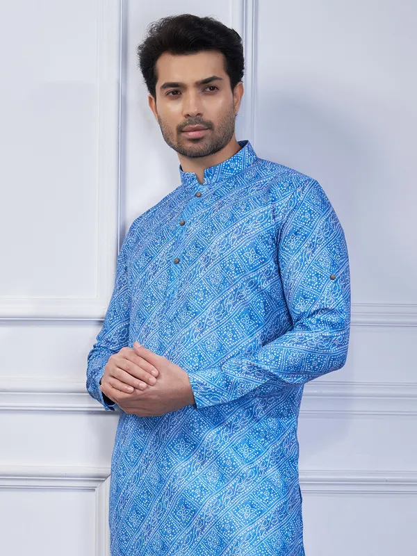Stylish blue cotton printed kurta suit