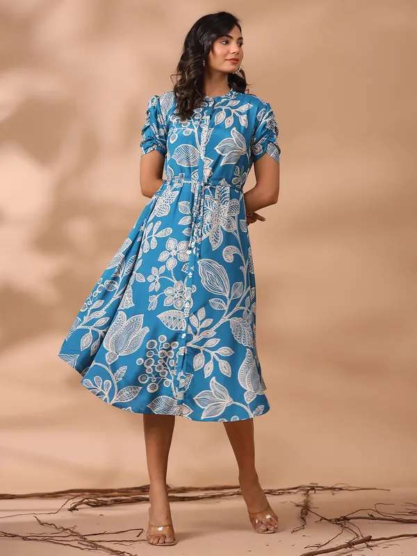 Stylish blue cotton printed kurti