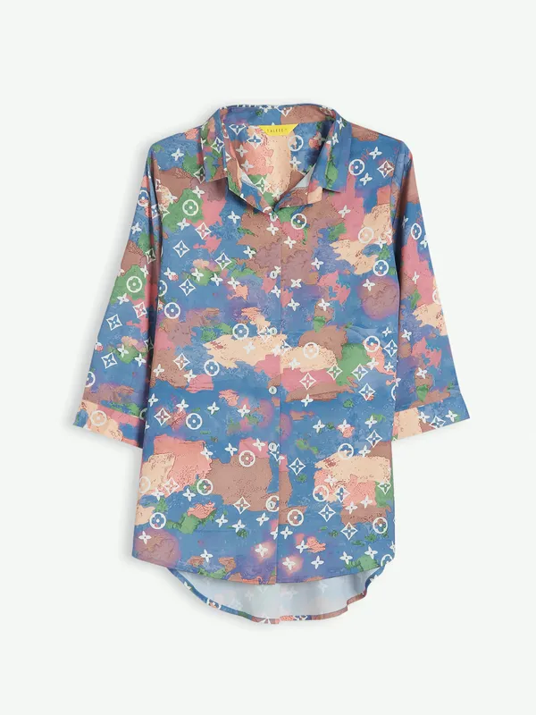 Stylish blue cotton printed shirt