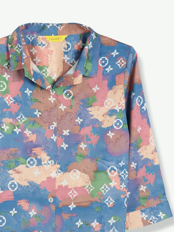 Stylish blue cotton printed shirt