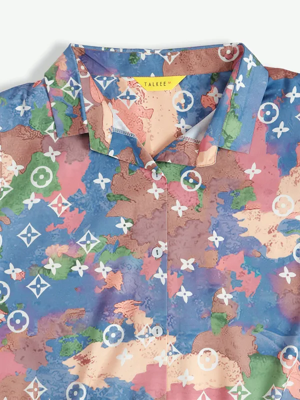 Stylish blue cotton printed shirt