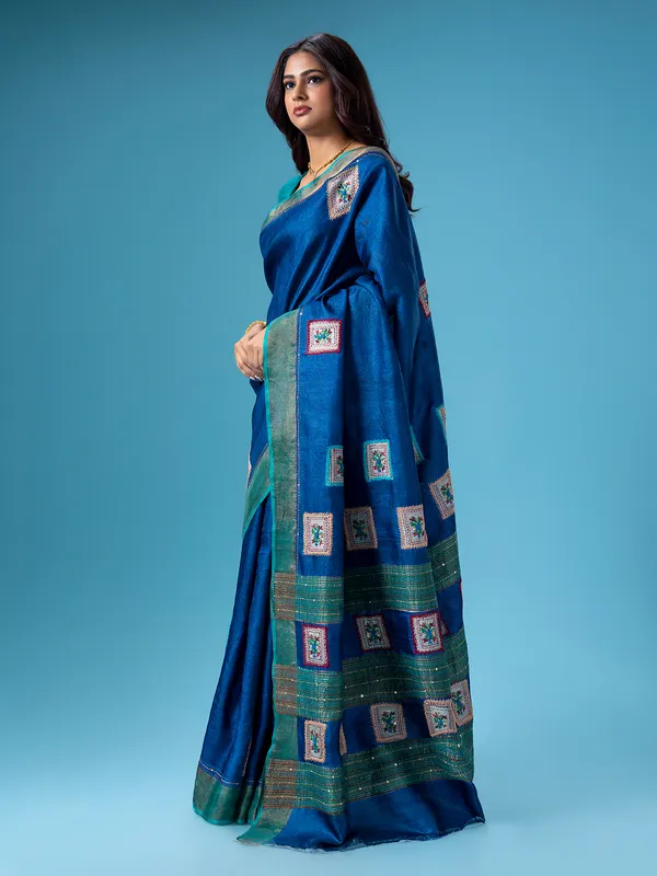 Stylish blue cotton saree