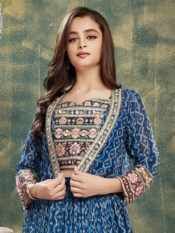 Stylish blue georgette lehenga choli with jacket
