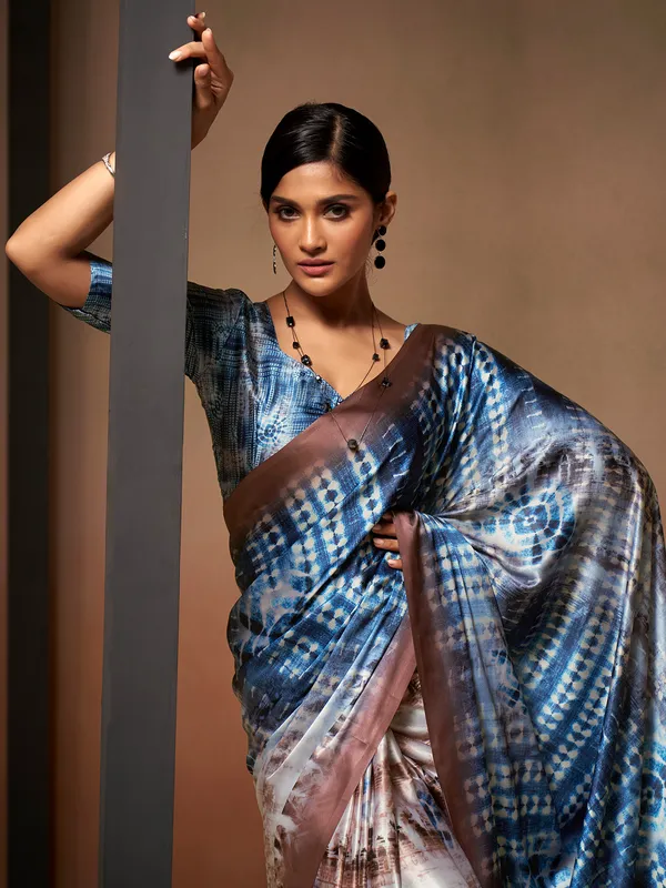 Stylish blue printed saree