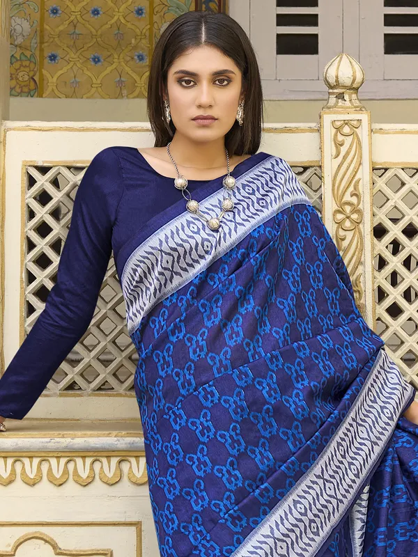 Stylish blue saree printed in bhagalpuri silk