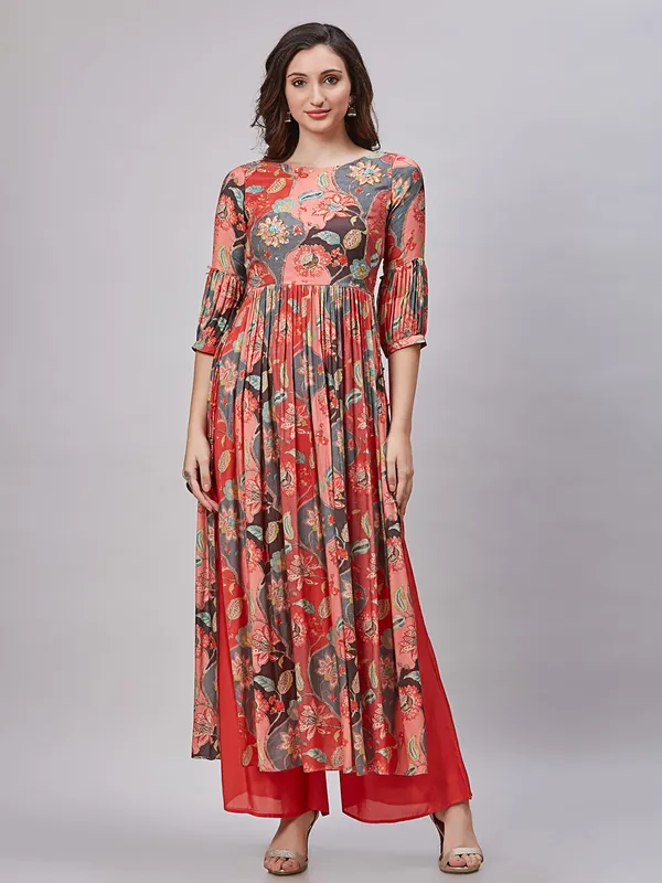Stylish coral pink silk palazzo set