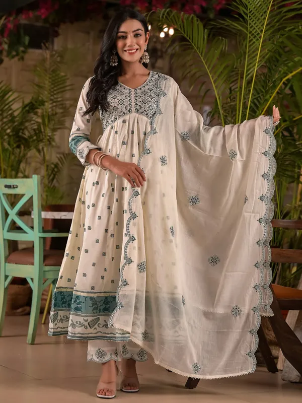 Stylish cotton cream kurti set