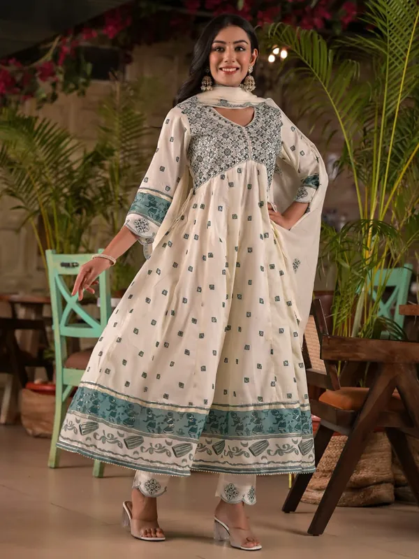 Stylish cotton cream kurti set