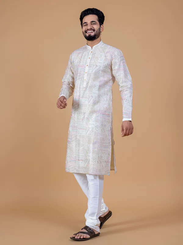 Stylish cream cotton  Men Kurta pajama