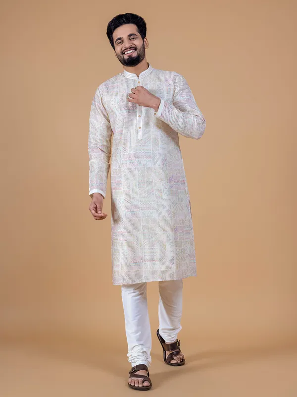 Stylish cream cotton  Men Kurta pajama