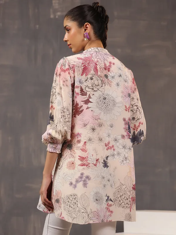 Stylish cream cotton tunic top for casual
