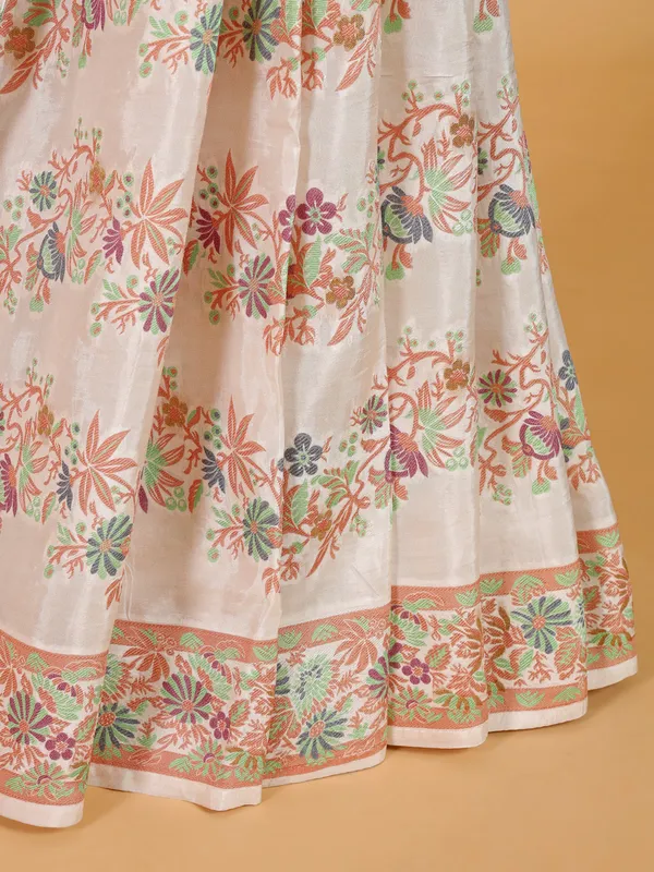 Stylish cream printed silk saree