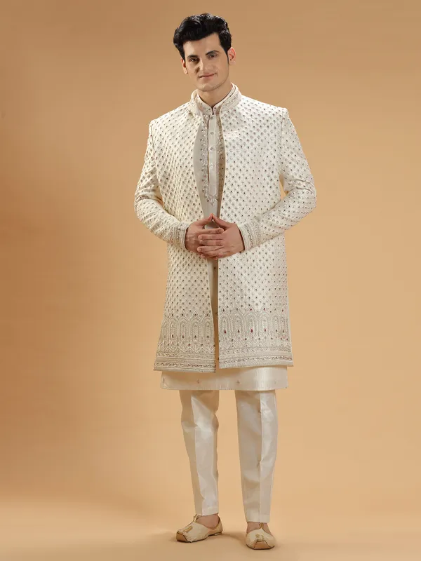 Stylish cream silk indowestern