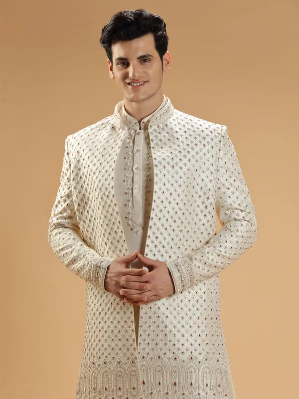 Stylish cream silk indowestern