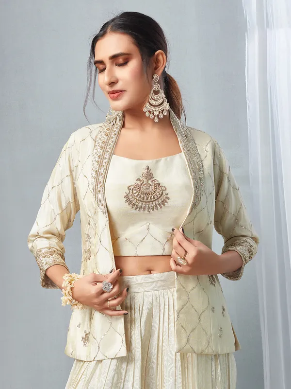 Stylish cream silk jacket style palazzo suit