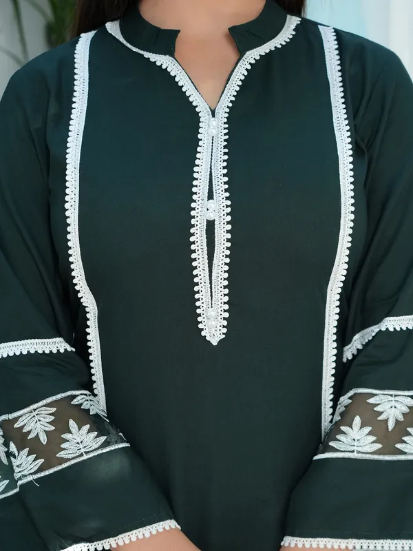 Stylish dark green georgette kurti set