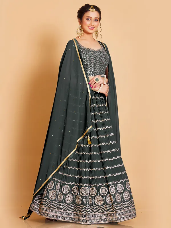 Stylish dark green georgette lehenga choli