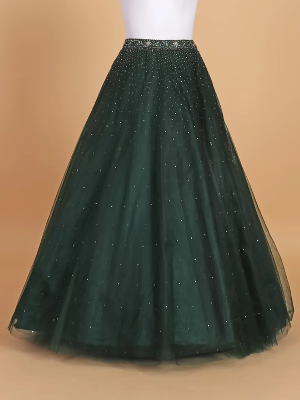 Stylish dark green net lehenga choli