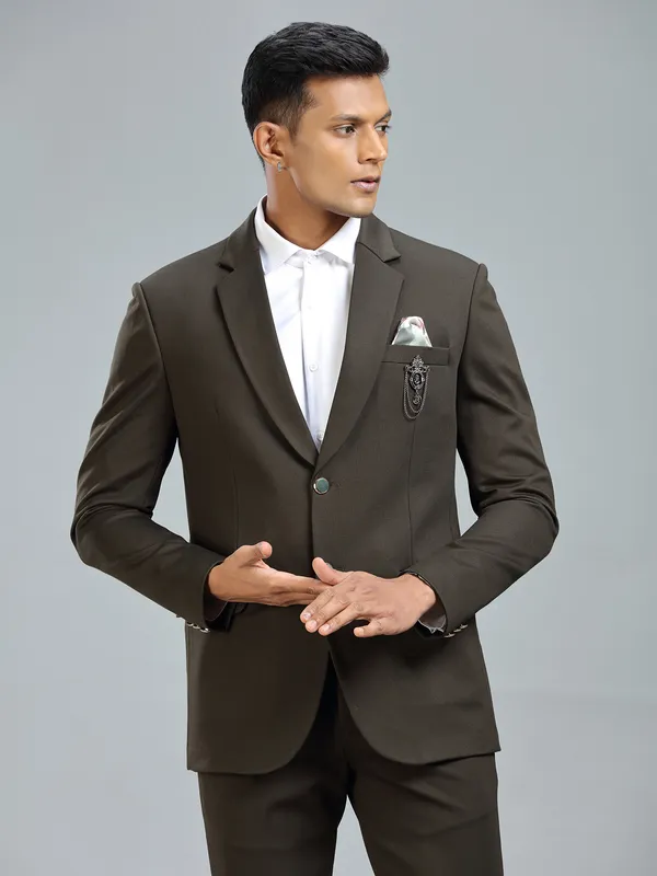 Stylish dark green terry rayon blazer for men