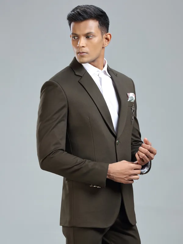 Stylish dark green terry rayon blazer for men