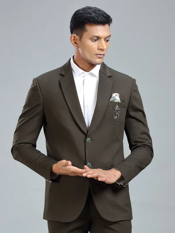 Stylish dark green terry rayon blazer for men