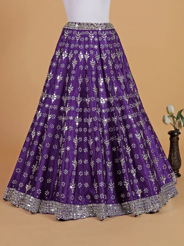 Stylish dark purple lehenga choli in raw silk