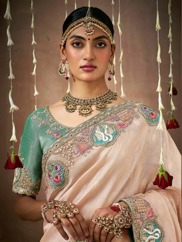 Stylish dola silk peach saree