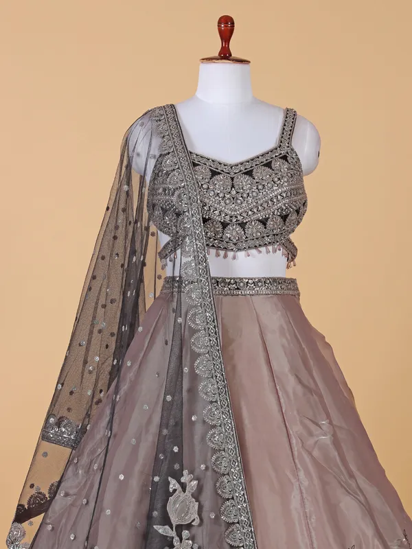 Stylish faded purple silk lehenga choli