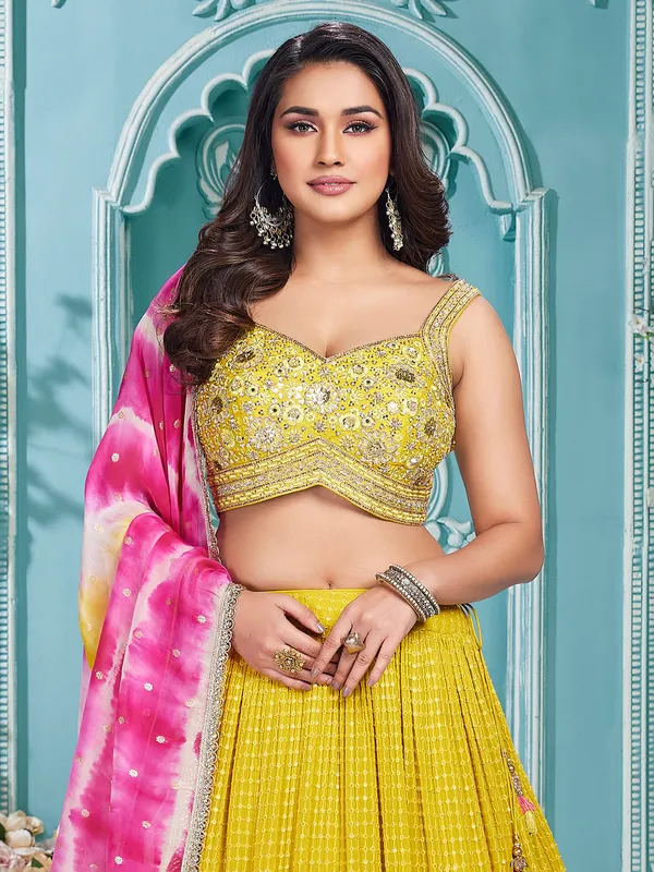 Stylish georgette mustard yellow lehenga choli