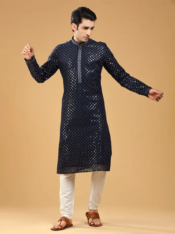 Stylish georgette navy  Men Kurta pajma