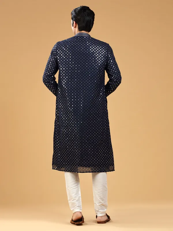 Stylish georgette navy  Men Kurta pajma