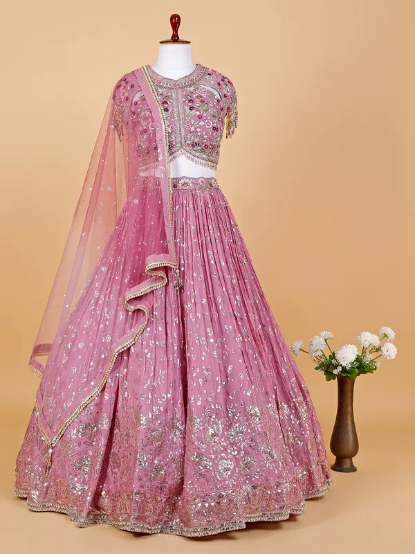 Stylish georgette pink lehenga choli