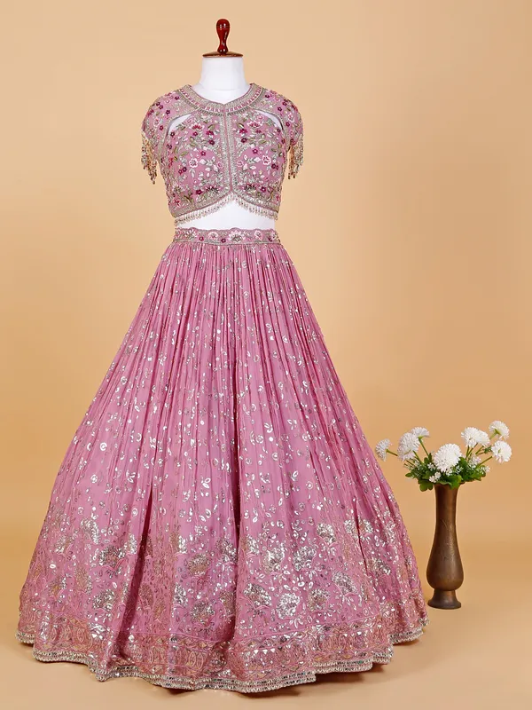 Stylish georgette pink lehenga choli
